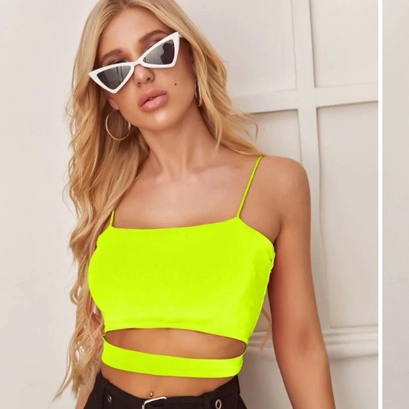 SHEIN Tops - *BUNDLE 3 FOR $15* NWOT SHEIN Neon Yellow Cutout Cropped Cami Top